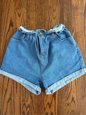 SHEIN Light Blue Paperbag Waist Denim Shorts